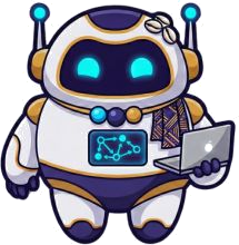 Mascote robô da lannah.dev segurando um notebook